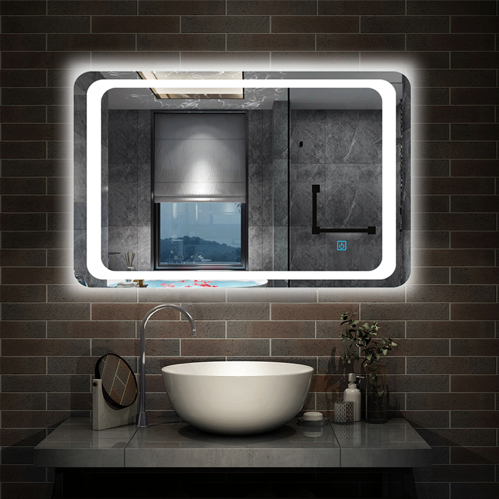 Illuminated Bathroom Mirror with Demister Over Bathroom Sink White LED